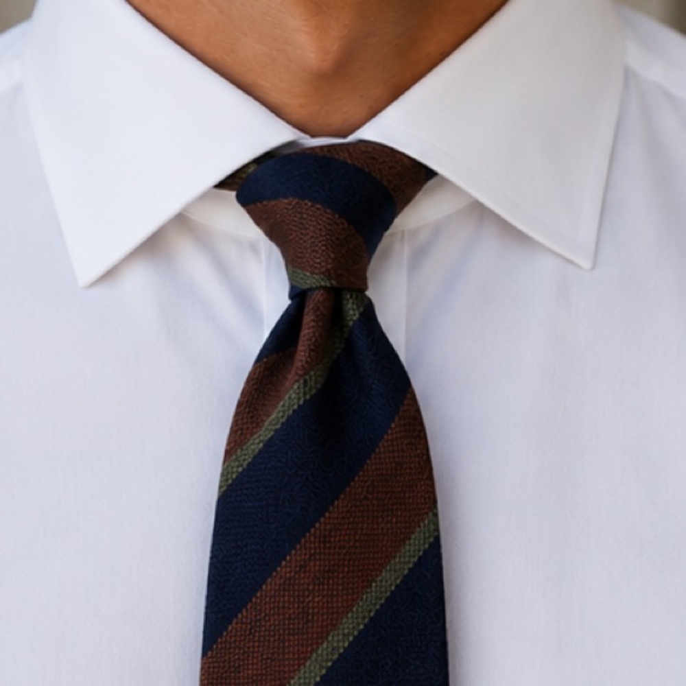 Bigi Handmade Wool Italian Regimental Repp Tie in Navy, Brown, and Olive